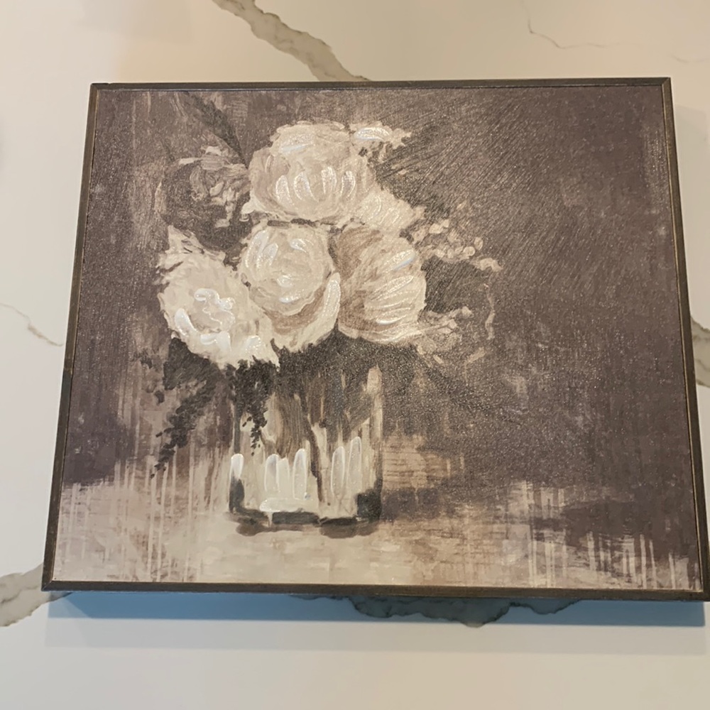 Gray and White Flower Canvas Painting